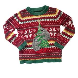 Blizzard Bay Christmas Holiday Ugly Sweater Kids Size 6 Sloth theme RED